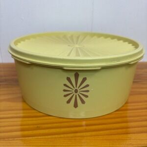 Vintage Tupperware Harvest Gold Yellow Sunburst Servalier 1204 Canister 1205 Lid